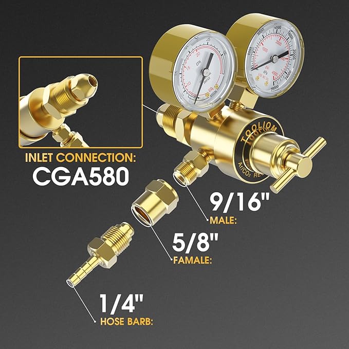 TOOLIOM Argon CO2 Regulator, Welding Gas Regulator for MIG and TIG, 0-4000 PSI Input Pressure,CGA580 Inlet Connection