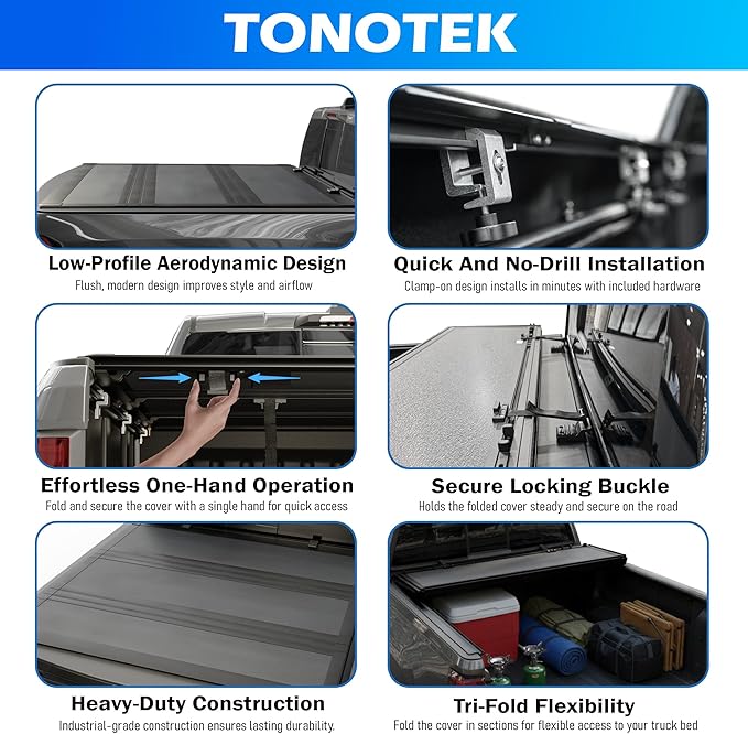 Low Profile Tri Fold Tonneau Cover Fits 2019-2026 Chevy/GMC Silverado/Sierra 5'8" Bed (69.6")