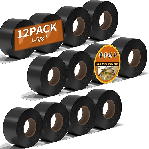 12 Pack Deck Joist Tape, 1-5/8" x 50' Deck Butyl Tape,Waterproof Joist Tape, Weather Resistance Flashing Tape for Repairing Seal Protect Beams and Wood Decks
