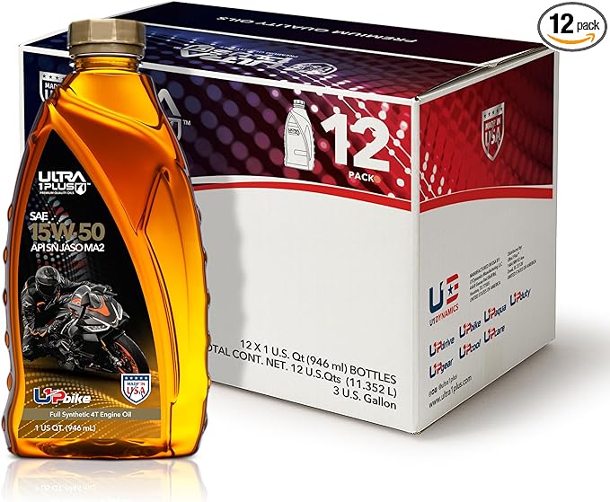 ULTRA 1PLUS 4T 15W-50 Full Synthetic Motorcycle Oil API SN JASO MA2-15W50 motor oil, 12 QTS