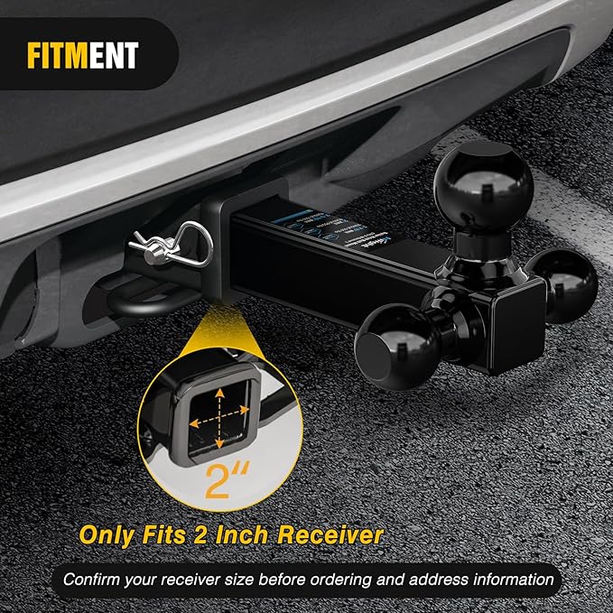 Nilight Trailer Hitch Ball Mount, 1-7/8 Inch, 2 Inch, 2-5/16 Inch Balls, Fits 2 Inch Square Receiver, 10,000 lbs