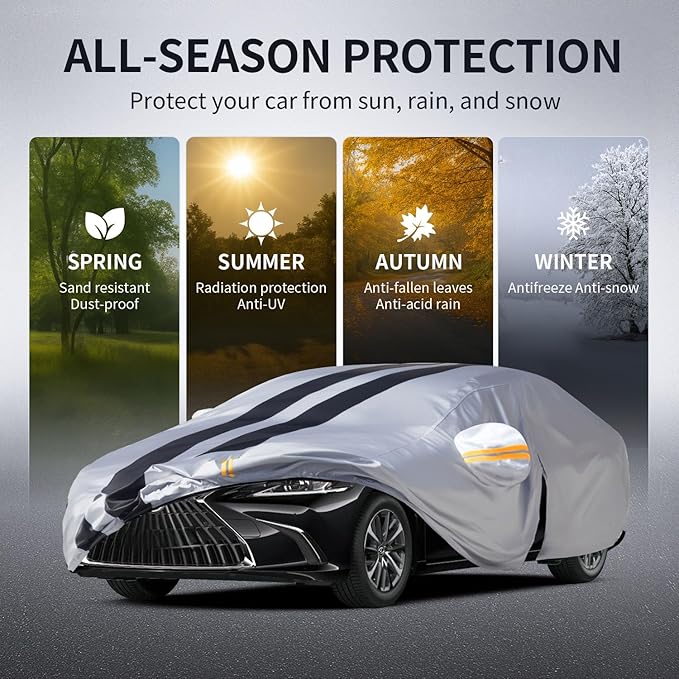 10 Layers Car Cover Custom Fit for Lexus ES/ES300/ES330/ES350/ES300h 1997-2026 100% Waterproof All Weather Automobiles, Gift with Towel, Heavy Duty Covers for Rain Sun UV Protection with Door Zipper.