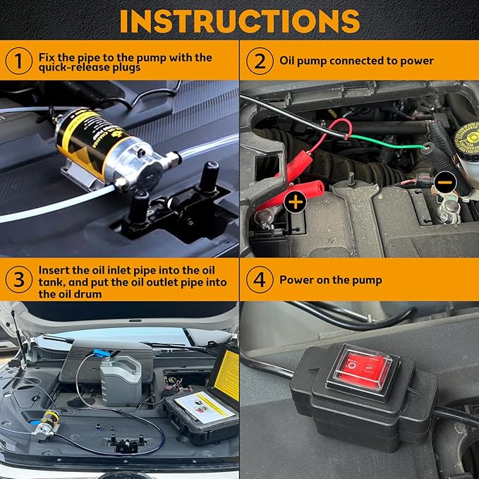 MILADO 12V 100W Electric Oil Change Extractor Pump Set,1-4L/min Fluid Transfer Pump for Engine Oil, Diesel Oil, Transmission Fluid, Gear Oil, Suitable for Boat, Car, Truck, Motorcycle, Lawnmower