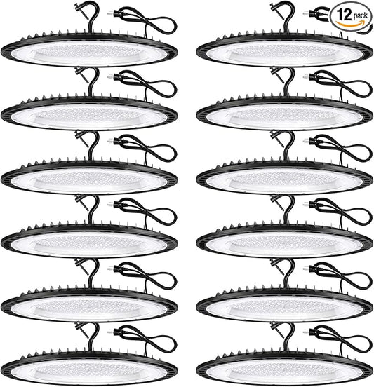 12 Pack 300W UFO Led High Bay Light Fixture,120VAC,5000K Daylight Commercial Shop Bay Lighting,45000LM,[1300W MH/HPS Equiv.] US Plug Area Lighting for Warehouse/Barn/Gym/Factory/Workshop