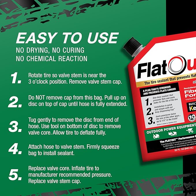 FlatOut Off Road Tire Sealant, Outdoor Power Equipment Formula, Prevents Flat Tires, Fix a Flat Tire, Seals Leaks, Contains Kevlar, 32 Ounce Bag, 2-Pack