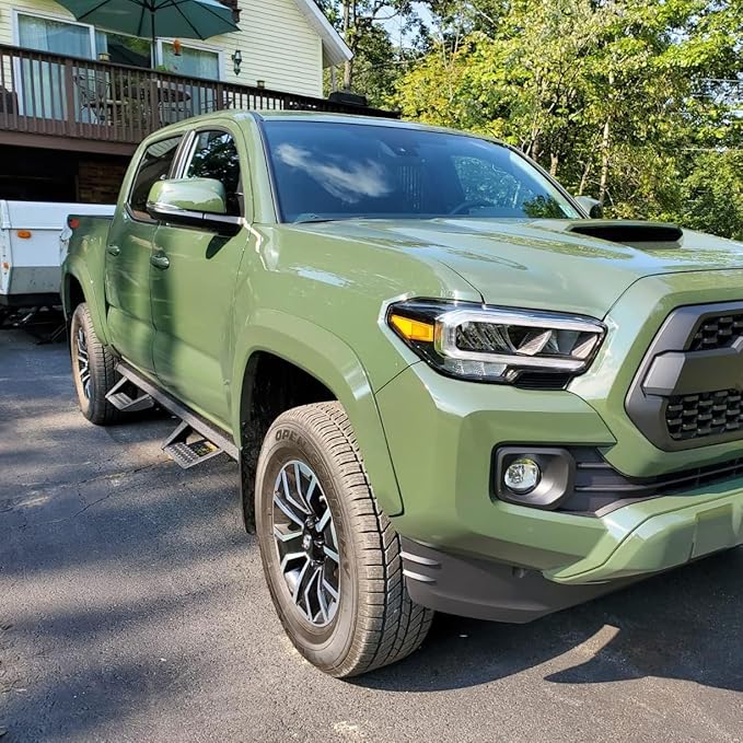 Drop Down Running Boards Compatible with 2005-2023 Toyota Tacoma Double Cab Crew Cab, Dual-Stage Textured Black Powder Coated, 4 Inch Step Bars Side Step.