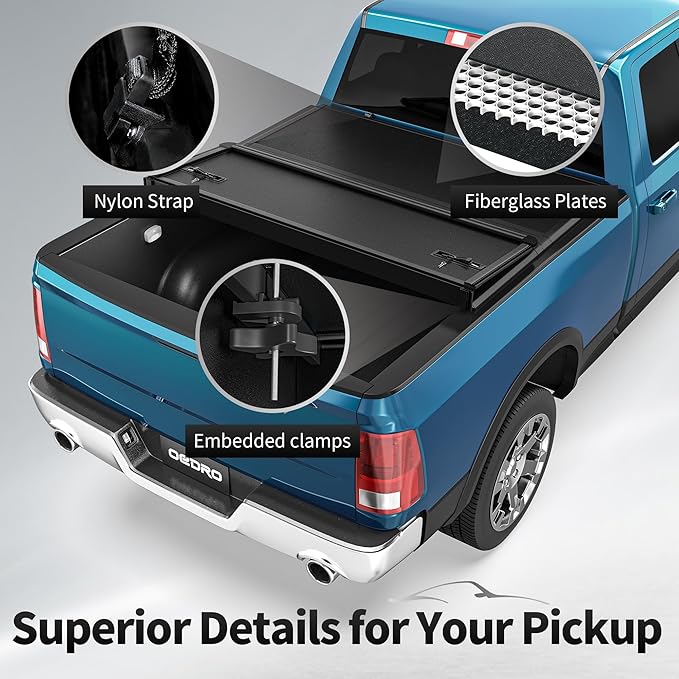 OEDRO FRP Hard Tri-fold Tonneau Cover Fold Truck Bed Covers Fits for Ford F-150 F150 2004-2014 with 6.5 Feet Bed