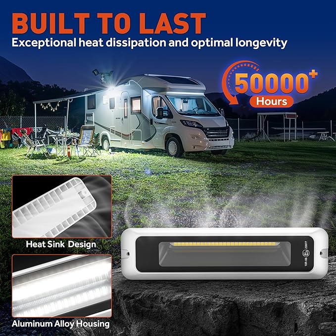 LED RV Exterior Porch Light, 8 Inch 15W 1200LM High Brightness, 10-30V DC, IP68 Waterproof Aluminum Housing for RVs, Trailers, Boats & SUV (White Light 6000K)