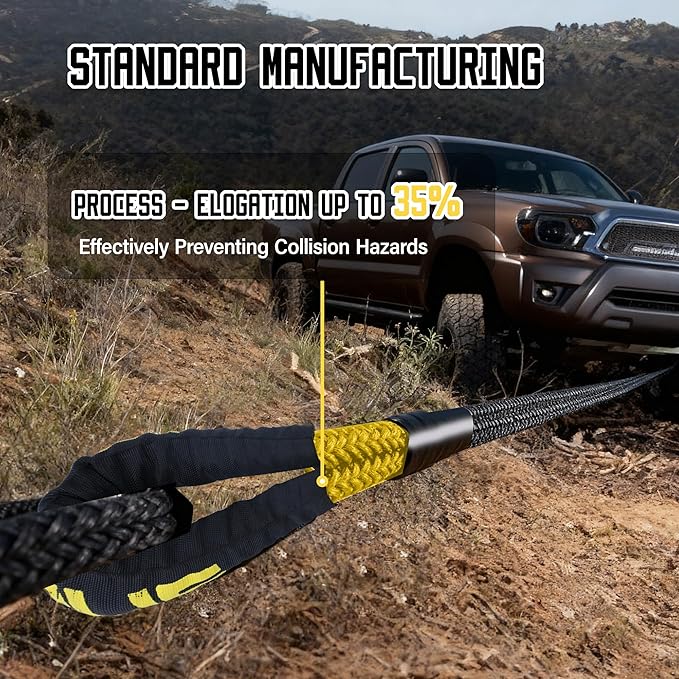 Kinetic Recovery Rope, 1 inch x 30 Feet Heavy Duty Kinetic Tow Ropes with 2Pcs Soft Shackles 30864 LBS Break Strength, Snatch Towing Strap Rope Kit for Offroad Vehicle Truck ATV UTV Car Tractor