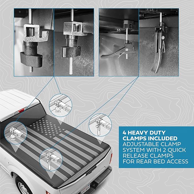 American Flag Truck Tonneau Cover for Ram 1500 (2009-2025) / Ram 2500 & 3500 (2009-2025) with 5.7 ft Bed, Soft Tri-Fold All-Weather Folding Truck Bed Cover with Black/Gray Flag (NO RAMBOX)