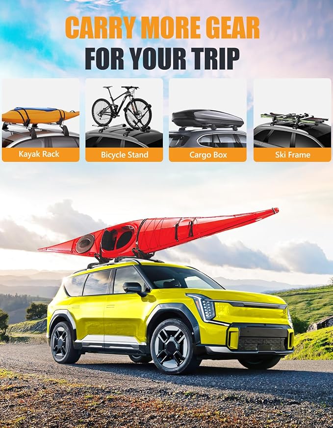 KINGGERI 300lbs Lockable Roof Rack Cross Bars Compatible with Kia EV9 2024-2026 GT-Line (Not for Wind & Land) with Raised Side Rails, Heavy Duty Aluminum Roof Rails Crossbars Luggage Accessories