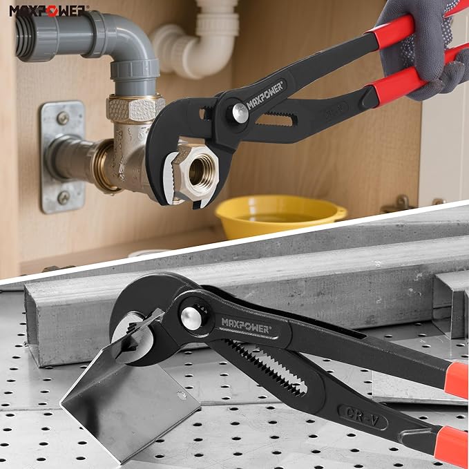 MAXPOWER 16 inch Water Pump Pliers with 3 inch Jaw Capacity Opening Push Button Lock Pliers