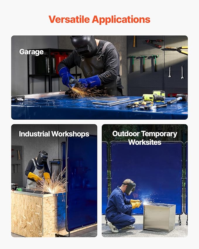 VEVOR Welding Screen with Frame, 6 x 6 FT Welding Curtain Screen, Flame-Resistant Vinyl Safety Protection Screens with Lockable Swivel Wheels & 6-Level UV Protection for Workshop/Industrial Use, Blue