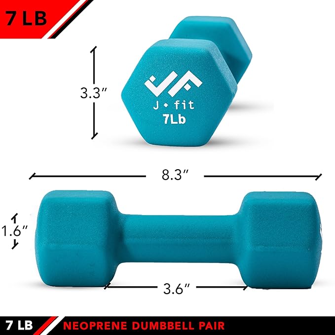 JFIT Dumbbell Pairs or Sets – Neoprene & Vinyl Coated Hand Weights for Home Gym, Strength Training, Aerobics, Cardio Exercise and Fitness