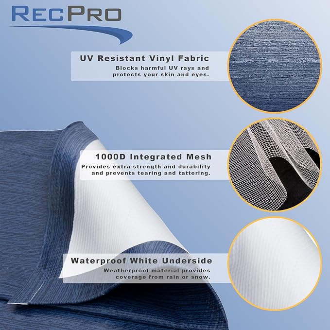 RecPro RV Awning Fabric Replacement Heavy Duty 16 oz. Weatherproof Vinyl | Universal Camper Awning Replacement for RV, Trailer, Motorhome | Slate Blue Fade, 16' (Fabric 15'1")