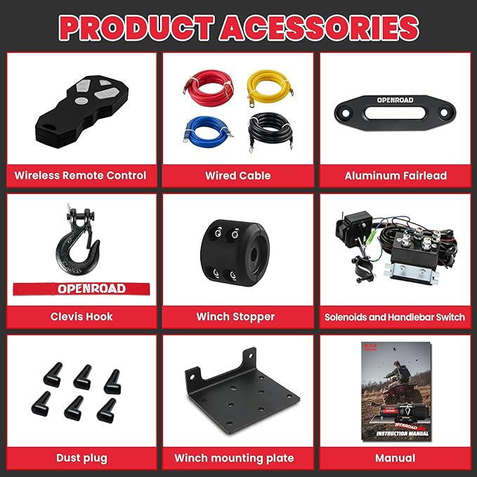 OPENROAD 4500 lb ATV/UTV Winch,12V Towing Off-Road Electric UTV Winch with 1/4"×50' Synthetic Rope,Wireless Remote and Rubber Stopper (4500lb with Synthetic Rope)