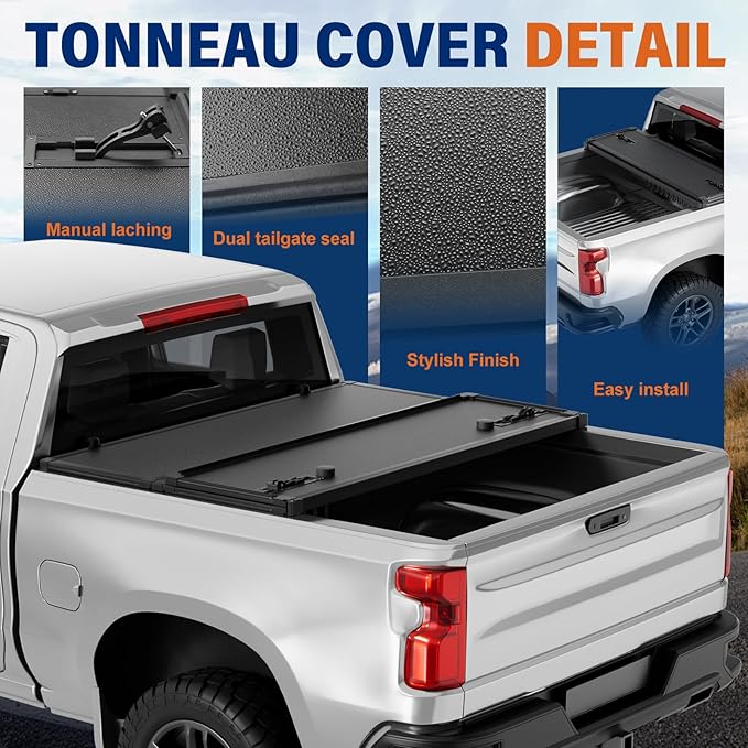 FRP Hard Folding Truck Bed Tonneau Cover Compatible with Chevy/GMC Silverado/Sierra 1500(2007-2026) 2500 3500 HD(2007-2019), Works w/MultiPro/Flex Tailgate 6' 7" Bed (79.4"), Tri Fold Style