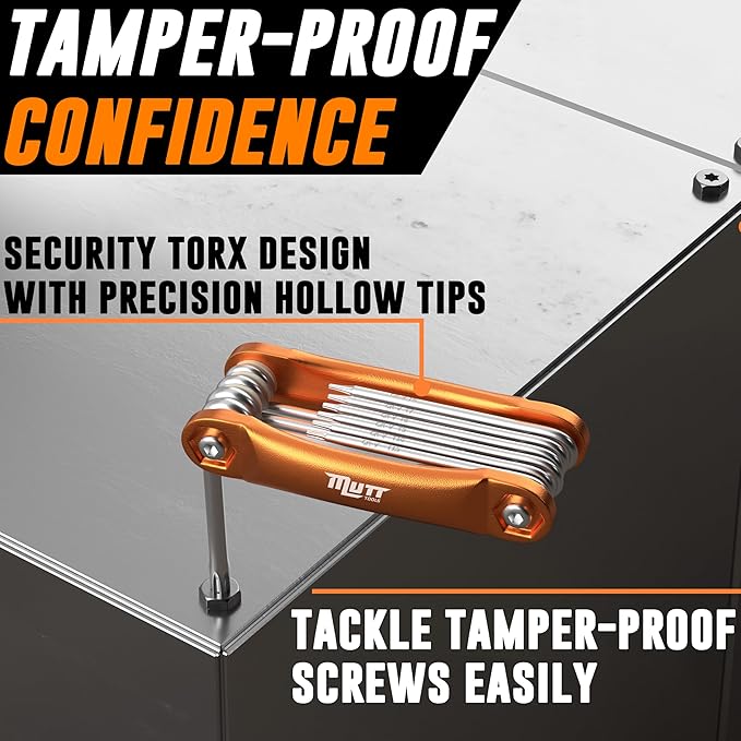 Mutt Tools Tamper Proof Star Wrench Set – Folding Security Torx Set with Hole in Middle – For Regular and Security Torx Key Screws, Tamper Resistant Star Key Wrench