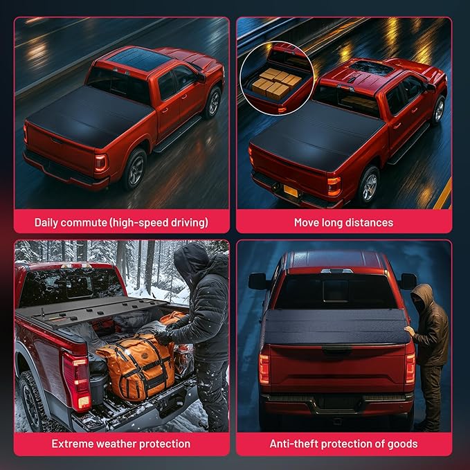 BDFHYK 5'7" Hard Tri-Fold Truck Bed Tonneau Cover Compatible with 2009-2025 Dodge Ram 1500 5.7 FT (67.4") Box, Heavy-Duty Lock Cover w/Waterproof, Anti-UV, No-Drill, Anti-Theft