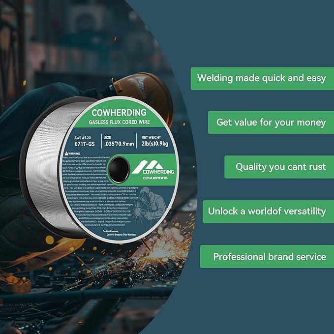 Mig Welding Wire, Flux Core Wire .035" E71T-GS 2-Pound Gas Solid Carbon Steel Low Splatter Mig Welding Wire Solid Wire for Mild Stee, High Feedability Strong ABS Plastic Spool Welding Wire
