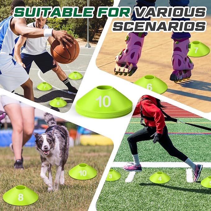 10 Pcs Numbered Sports Disc Cones 1-10 Soccer Cones with Mesh Carry Bag Flexible Agility Cones Soft Field Cones for Gym PE Classes School Activities Games, Sports Training Equipment