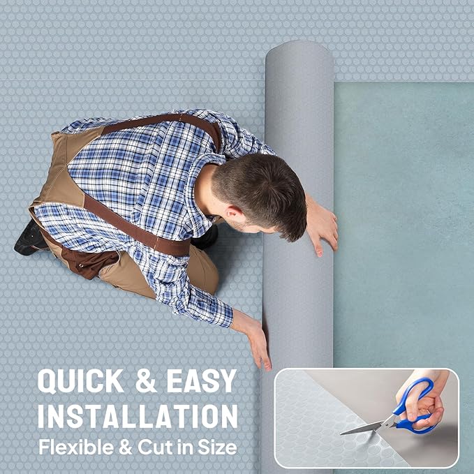 TUFFIOM 7.5x17 FT Garage Floor Mat, Coin Plate Sheet PVC Roll for Under Car Parking Protect, RV Trailer Flooring, Water/Stain Resistant Floor Runner