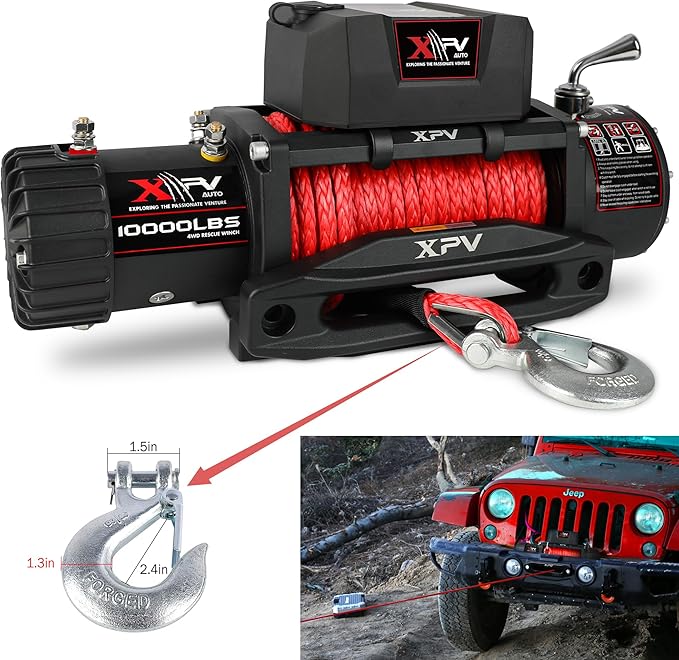 Winch 10000 lb. Electric Winch Truck Winch Waterproof IP67 Electric Winch Synthetic Rope Kit with 2 Wireless Handheld Remotes and Wired Handle for 4WD 4x4 Off Road Vehicle Boat Truck