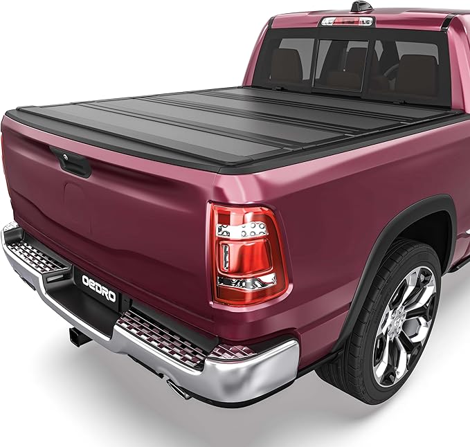 OEDRO Low-Profile Hard Quad-Fold Tonneau Cover Compatible with Dodge Ram 1500 New Body 2019 2020 2021 2022 2023 2024 2025 6.4ft Bed Without Rambox, One-Handed Quick Release, Drainage Design
