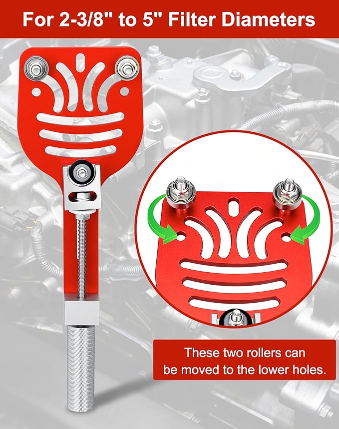 77750 Oil Filter Cutter, Oil Filter cutting tool for Adjustable cut range 2-3/8"-5", with a spare cutting blade for car, truck, motorcycle, lawn mower, airplane, Universal fit, Aluminum, red