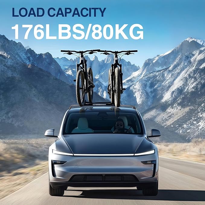 2PCS Cross Bar Roof Racks Compatible with 2021-2025 Tesla Model Y Juniper, 176LB Load Capacity, Lockable Luggage Cargo Rails Carrier Accessories Fits Bikes Kayaks Ski Tent Roof Box