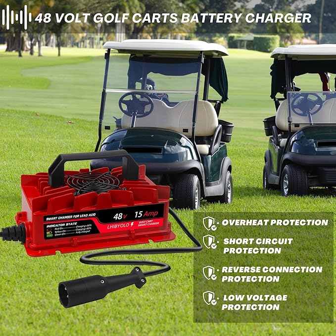 48V Golf Carts Battery for 15 AMP Club Car, with Type 3-Pin Round Plug, 4-7 Hours Full,Club Car 48 Volt,48 Volt Golf Cart Batteries