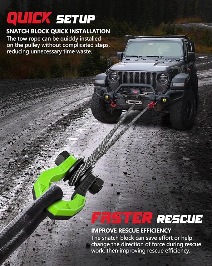 D Ring Separate Shackle with Snatch Block 2 Set, 3/4" Shackles w/Snatch Block Pulley, Heavy Duty Shackle for Towing Winch, Pulley for Off-Road Vehicle Recovery, Truck, ATV, UTV, Blackgreen