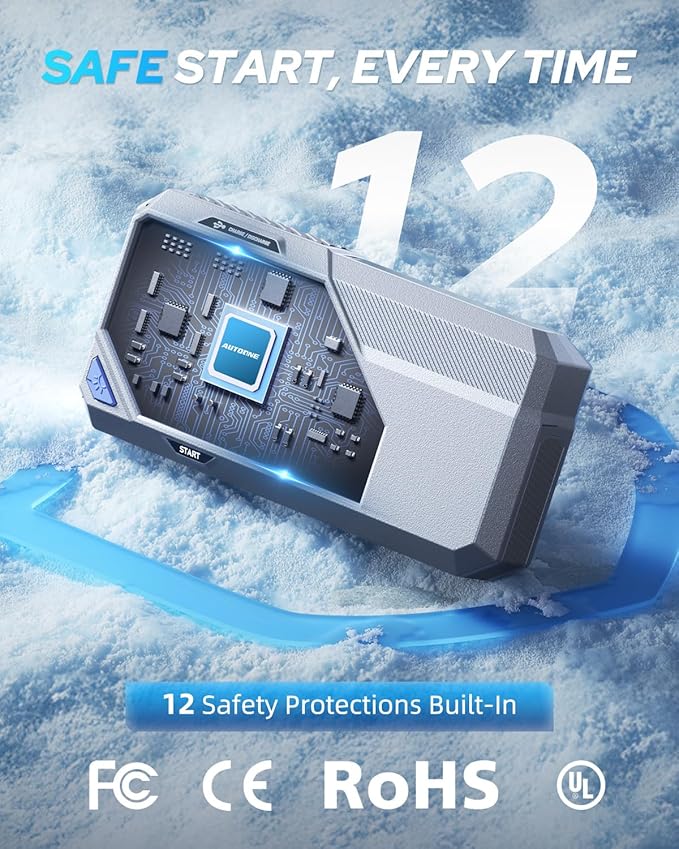 AUTOONE 9500A Car Jump Starter 12V Car Battery Jumper Starter Portable (All Gas/All Diesel) 168W DC Jump Box for Car Battery with Built-in Booster, Type-C Fast Charge & Jumper Cables Jump Pack