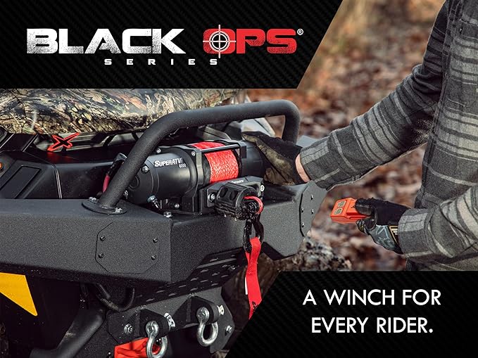 SuperATV 2500 LB. Black Ops Winch with Heavy Duty Winch Mounting Plate for Polaris Sportsman/Highlifter/Scrambler/Touring (See Fitment) | 3/16" Steel Plating | Complete kit ready for install