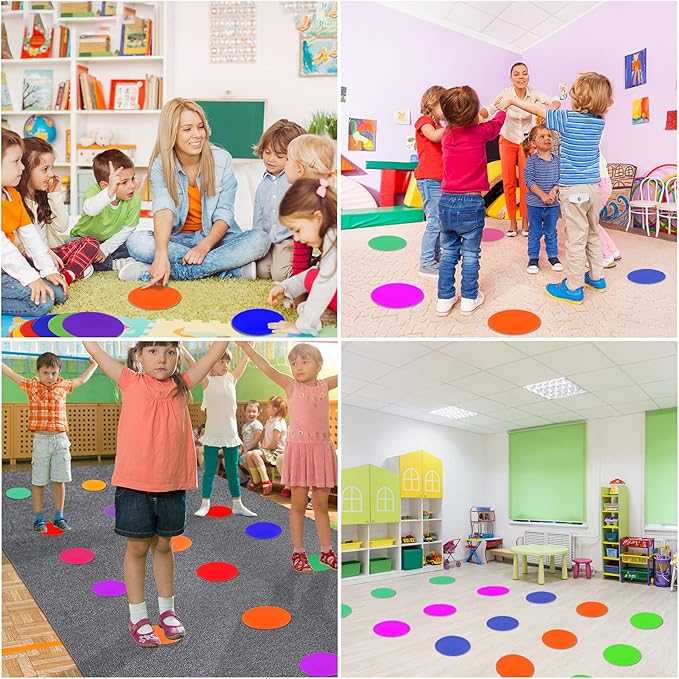 9 Inch Poly Spot Markers for Gym Floor Poly Spots, 12/18/24/36 Pcs Round Non-Slip Rubber Floor Dots Agility Markers Flat Cones for Sports Soccer PE Training, Dance, Classroom Activities