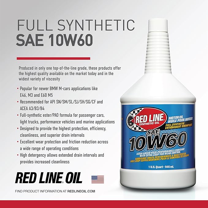 Red Line 11704 SAE 10W60 Fully Synthetic Motor Oil - 1 Quart (12 Pack)