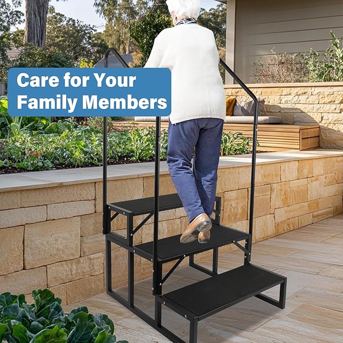 RV Steps w/Dual Handrails, 3-Step Spa Hot Tub Steps with Anti-Slip Pedals, 660lbs Load Capacity, Universal Portable Mobile Home Stairs Steps for 5th Wheel RV, Spa, Porch, Pool, Travel Trailers