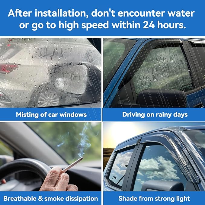 Window Rain Guards for 2014-2025 Ford Transit, Window Visor Guard Vent Wind Shade Deflector Rain Shield Protector Sun Visor for 14-25 Transit,Tape-on/Outside-Mount, 4 Pieces