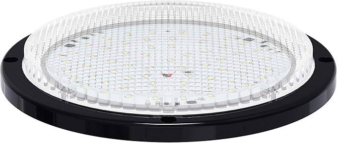 Leisure LED RV Trailer Camper 5th Wheel Black Housing 8.5inches Round Scare Porch 12V LED Light 600 LM (Black LED Light)