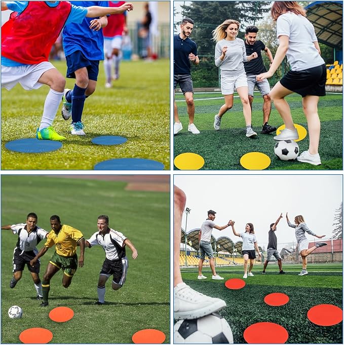 18 PCS 9 Inch Poly Spot Markers Non Slip Flat Field Cones, Spot Floor Dots with Bag, Poly Spots for Gym Floor Exercise Drills, Sports, Games, Speed Agility Training (6 Colors)