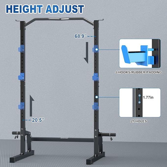 BEKING Power Rack Squat Rack Cage with Pull Up Bar,Adjustable Power Cage Exercise Squat Stand with Barbell Rack Weight Plate Storage,Strength Training Workout Station for Home Gym Fitness