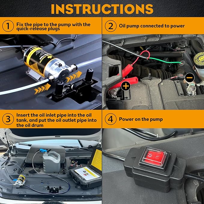 MILADO 12V 100W Electric Oil Change Extractor Pump,1-4L/min Portable Fluid Extractor Transfer Pump for Engine Oil, Diesel, Transmission Fluid, Gear Oil, for Boat, Car, Truck, Motorcycle, Lawnmower