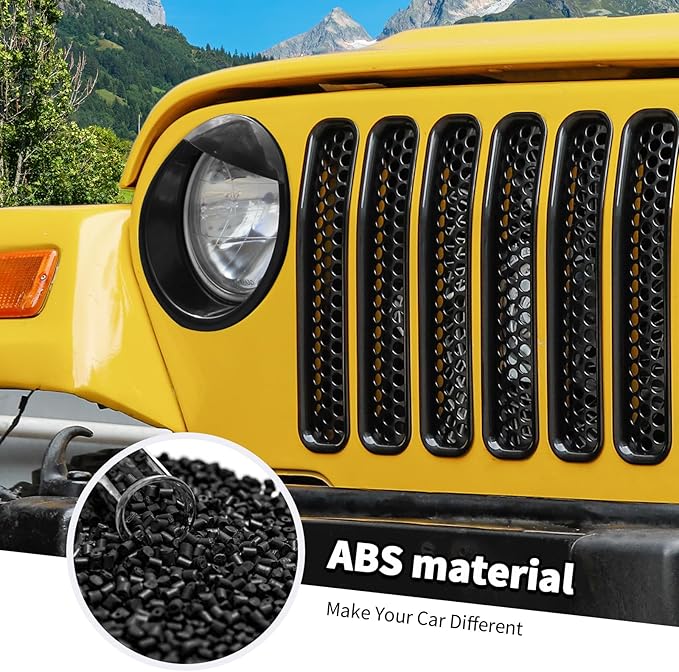 Jimen Fit for Jeep Wrangler TJ 1997-2006, Front Mesh Grille Inserts & Headlight Bezels Cover Trim