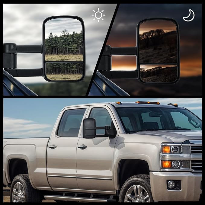 DWVO Tow Mirrors Compatible with 2014 2015 2016 2017 2018 Silverado Sierra 1500, 2015-2018 Silverado Sierra 2500 HD/3500 HD Side Mirrors with Manual Adjusted Telescoping Foldable