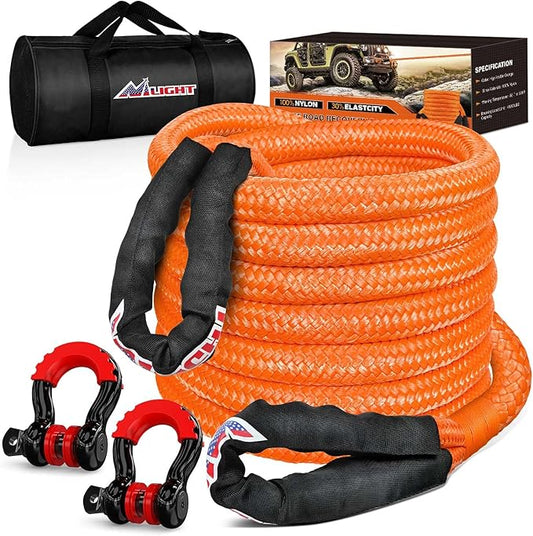 Nilight Kinetic Recovery Tow Rope Kit with 3/4" Anti-Theft D-Ring Shackles 1" x 30ft Heavy Duty Offroad Tow Rope Snatch Strap Towing Strap kit 48,000LBS for UTV ATV SUV Truck Car Jeep Tractor
