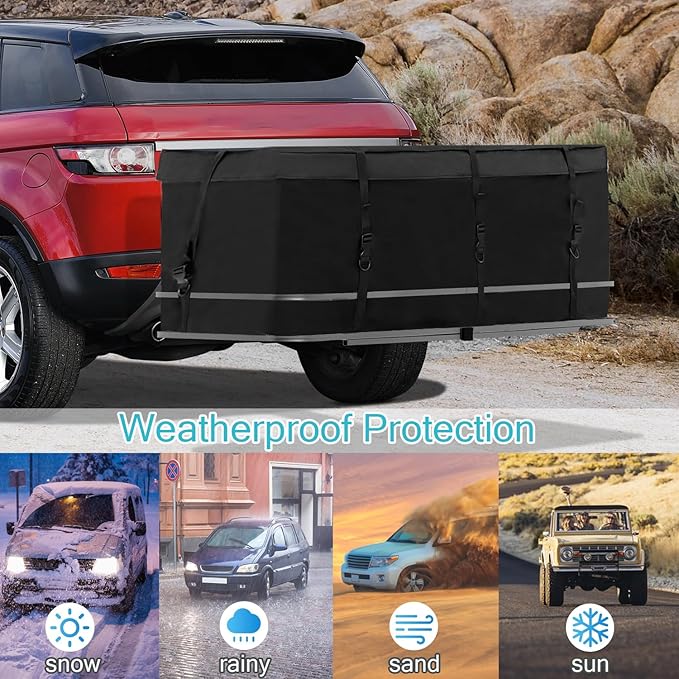 Hitch Mount Cargo Carrier Bag 100% Waterproof Cargo Traveling Bag for Car Truck SUV Vans' Hitch Trays, 12.5 Cubic Feet Heavy Duty Vehicle Soft Shell Safe Steady Durable Soft (Hitch Cargo Bag)