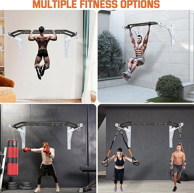 Upgraded-HWOOUSA Pull Up Bar Wall Mounted,Heavy Duty Multi Grip Bar with 14 Grip Positions,Space Saving Home Gym Equipment -Ideal for Garage,Outdoor Strength Training, Chin Up Bar,Supports to 600 Lbs