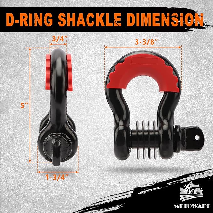 METOWARE Heavy Duty Tow Strap Recovery Kit - 3" x 20ft(35,000lbs) Tree Saver Winch Strap + 3/4" D Ring Shackles(2pcs) +2"Shackle Hitch Receiver + 5/8 Hitch Pin + Storage Bag - Truck, SUV, ATV Off Road