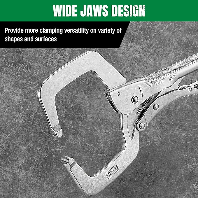 SK 11" C-clamp Locking Pliers with Regular Jaws, Premium CR-V Construction, Ergonomic Anti-slip Handle