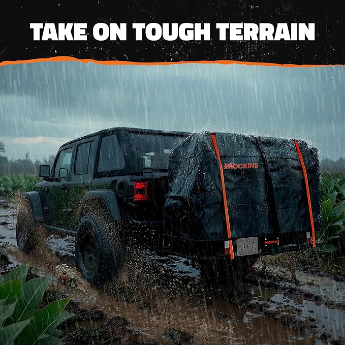 Mockins 60"x24"x6" XL Heavy Duty Trailer Hitch Cargo Carrier | 500 Lbs. Cap Luggage Rack for SUV Car Truck | Steel Hitch Rack Cargo Carrier Set w/License Plate Bracket, Straps, Stabilizer, Lock & Net